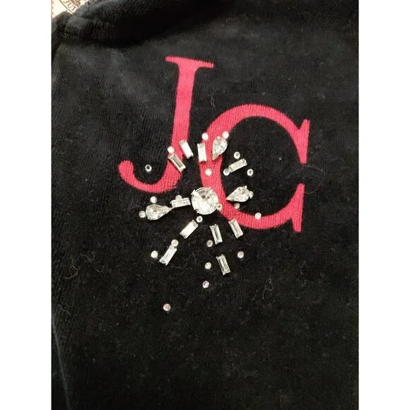 Vintage Y2K Juicy Couture Velour Hoodie Graphic Rhinestones Black Red Medium - Picture 6 of 12